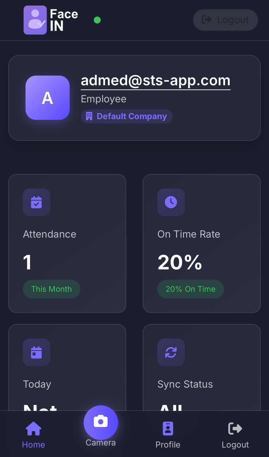 Face IN Dashboard Screen