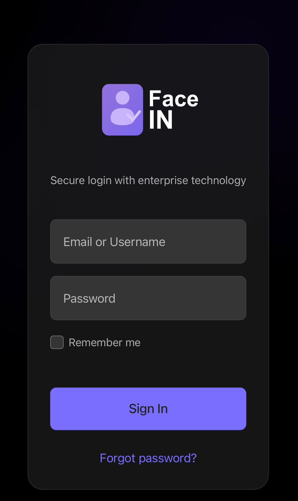 Face IN Login Screen